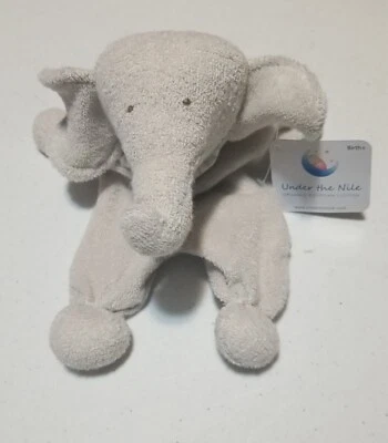 "Bajo el Nilo Elefante Orgánico Gris Peluche Bebé Peluche Lovey Juguete Nudo 9""" Foto 1 de 4