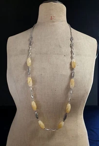 collana gioiello pietre preziose vintage CRISTALLI AGATA GIALLA INTAGLIATI E ARGENTO TIBETANO - Foto 1 di 2