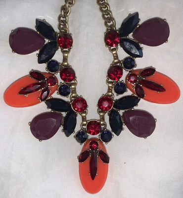 RARO J.Crew Collar Festón Latón Cristal Color Cornalina Azul Zafiro Rubí Foto 1 de 4