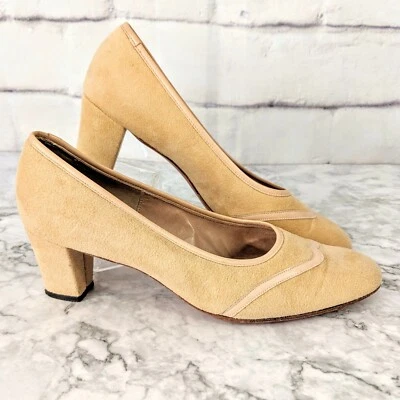 Par de tacones de salón vintage MIJJI Nordstrom beige tostado gamuza estilo esmoquin (talla 8) Foto 1 de 4