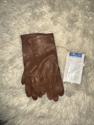 Guantes de cuero forrados de seda marrón Aris Carmel vintage años 60-70 7 nuevos con etiquetas sin existencias Foto 1 de 4