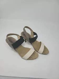 Anyi Lu Size 6.5US Black Gray White Heeled Sling Back Sandals Shoes For Women - Picture 1 of 5