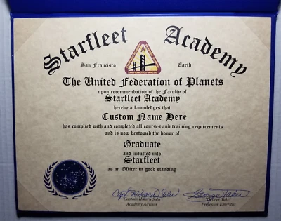Deluxe Star Trek Starfleet Academy Diploma Signed by Captain Sulu George Takei - Image 1 of 4