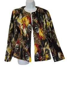 Joni B. Womens Open Front Jacket M Floral Micro Pleat Vibrant Lined Animal Print - Picture 1 of 10