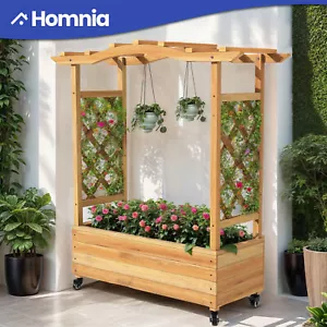 Wood Raised Garden Bed Trellis Climbing Plant Planter Box w/ Hanging Pot Outdoor - Picture 1 of 12