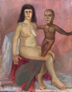 Expressionist Kubist Adam und Eva Öl Leinwand 100x81 cm
