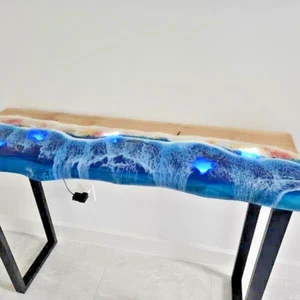 Beautiful Blue Ocean Table Top Epoxy Resin Accacia Wood Table Top Study Table - Picture 1 of 5