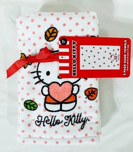 Sanrio Hello Kitty Autumn Fall LEAVES DOTS 2 PACK Hand Towels - Picture 1 of 4