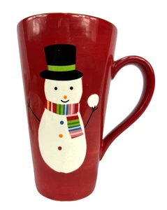 HOME Taza de café alta de vacaciones roja con muñeco de nieve piedra de hierro pintada a mano 6 x 3,5 pulgadas - Imagen 1 de 6