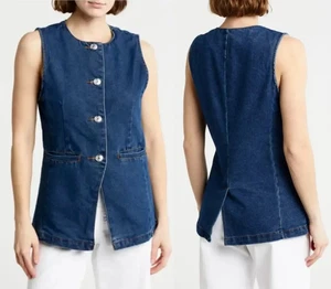 New Vigoss SZ L blue denim button front tunic vest - Picture 1 of 3