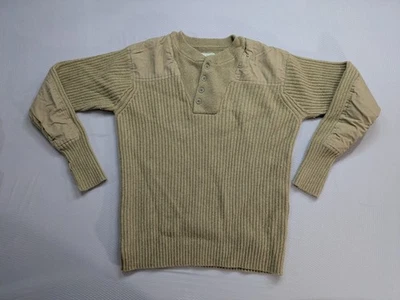 Suéter LL Bean Commando Hombres 2XLT Marrón 100% Lana Codo Parches Henley Botones Foto 1 de 4