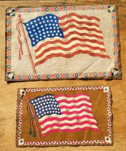 Pair Of Antique Tobacco Felts Rug/Mats Premiums USA Patriotic American Flags - Picture 1 of 7