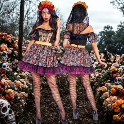 Disfraz Calavera Azúcar Día de los Muertos Mujer Talla M Vestido Día de los Muertos Foto 1 de 4
