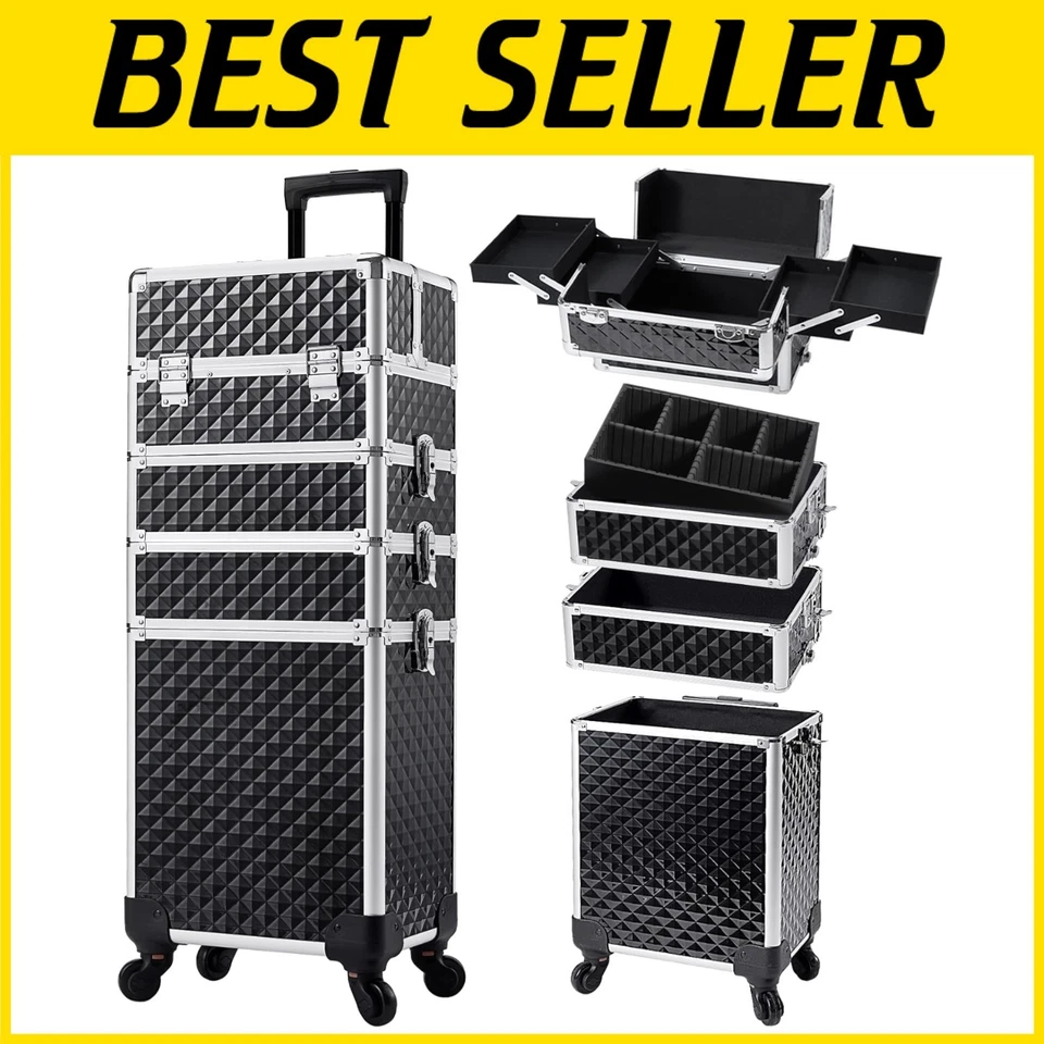 Portable Rolling Makeup Case with Key Lock - Black - Image 1 of 4