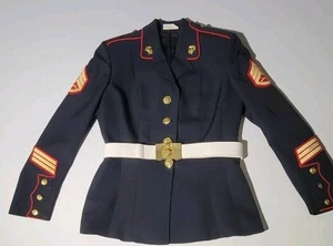 USMC Vestito Blu Uniforme Cappotto Corpo dei Marines Stato Maggiore Sergente Militare Donna 12R - Foto 1 di 10