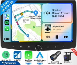 Radio estéreo para automóvil 2 DIN giratoria 10.1" Android 13 pantalla táctil de 8 núcleos GPS 4G LTE - Imagen 1 de 21