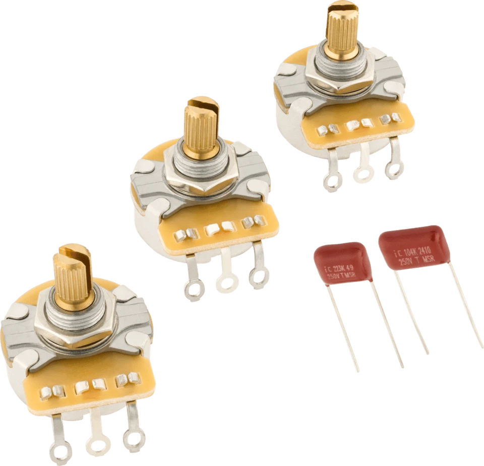 Genuine Fender Stratocaster Split Shaft Potentiometer and Capacitor Kit, 3-Pack - Image 1 of 1