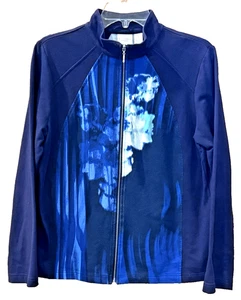 WEEKENDS Chico’s Activewear  Jacket Womens 1(M) Blue Floral Full Zip Stretch - Picture 1 of 10