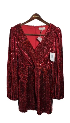 Vestido WAYF Mujer XS Rojo Lentejuelas Forrado Manga Larga Mini NUEVO Foto 1 de 4