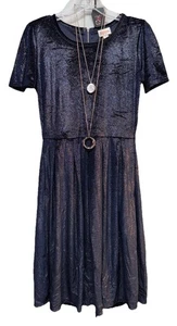 Nuevo con etiquetas Vestido LuLaRoe Mediano Azul Y Plateado Elegante Terciopelo Vacaciones Amelia Cremallera - Imagen 1 de 8