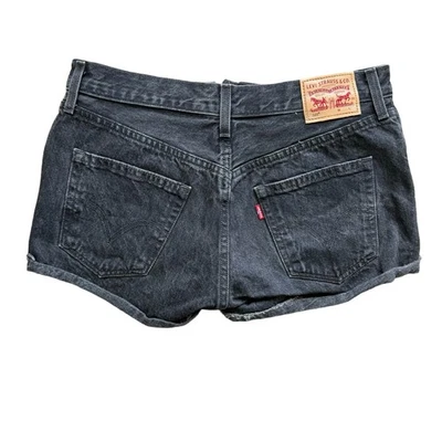 Levi’s 501 Black Jean Shorts Womens 28 Button Fly Cutoff Grunge Boho 100% Cotton - Image 1 of 4