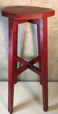 Винтажный деревянный табурет подставка для растений стол примитивный деревенский чипсы состаренный красный шестиугольник - Изображение 1 из 4