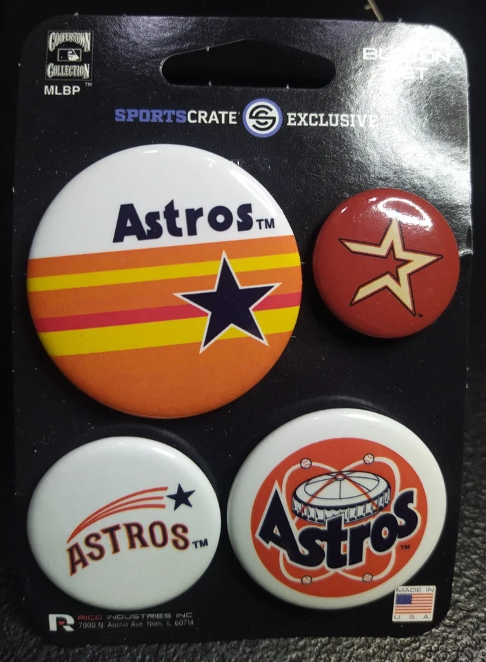 Sportscrate Exclusive Rico Ind. Houston Astros Retro Logos 4-Button Set - Image 1 of 1