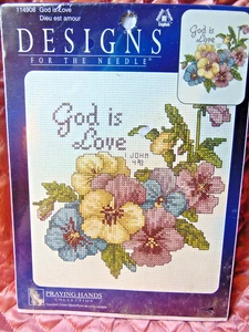 Praying Hands Collection Designs for the Needle Cross Stitch God is Love 8 x 8" - Picture 1 of 2