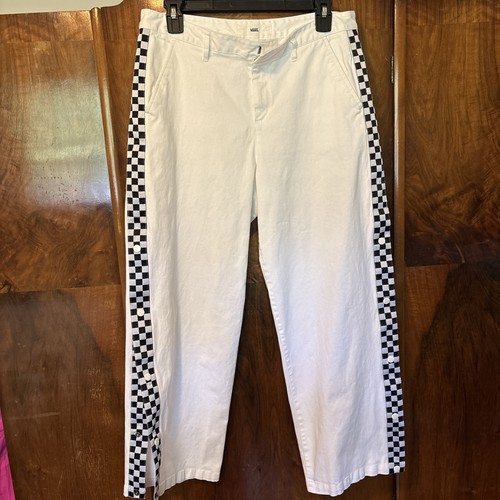 Pantaloni donna VANS taglia 28 gamba larga bianchi a scacchiera gamba a scatto denim usati in ottime condizioni
