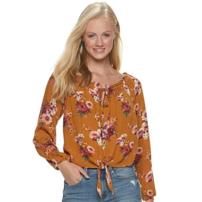 NUEVA Blusa Campesina Rewind XXL Top Oro Amarillo Floral Nudo Ojo de Cerradura Cuello Foto 1 de 4
