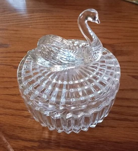Klar Schwer Glas Waschtisch Schwan bedeckt Puder-Süßigkeiten-Schmuck Schale - Bild 1 von 2