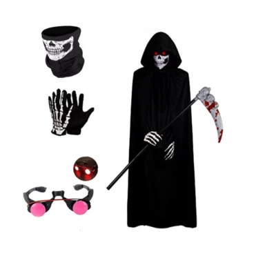 ANIAN Children Grim Reaper Costume Halloween Scary Skull Red Eyes Fancy Dress Outfit