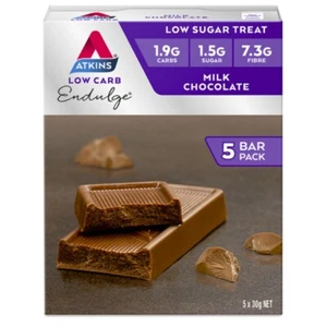 Atkins Low Carb Endulge Bars 5 x 30g - Milk Chocolate Low Sugar Treat Indulge - Picture 1 of 2