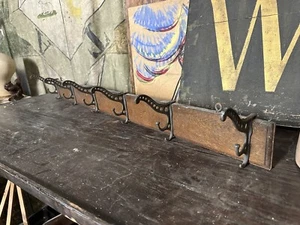 1900s Oak Hanging Coat Rack Hall Tree Clothing Hooks Entryway Butcher Rustic - Picture 1 of 8