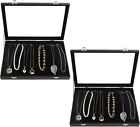 2 X Black Velvet Jewellery Storage Organiser Trays Necklace Holder Display Cases