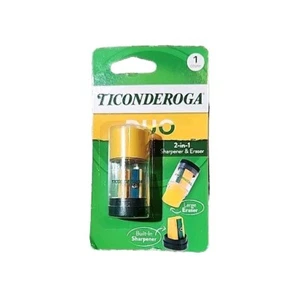Dixon Ticonderoga Duo Sharpener/Eraser, Green and Yellow, 1 Count - Picture 1 of 2