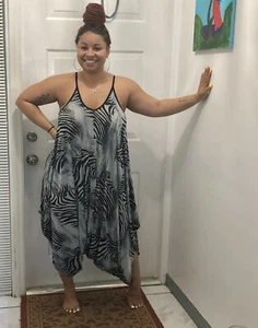 Women’s Jumpsuit Size Small/Med Animal Print Harem Style Zebra Spaghetti Strap - Picture 1 of 9