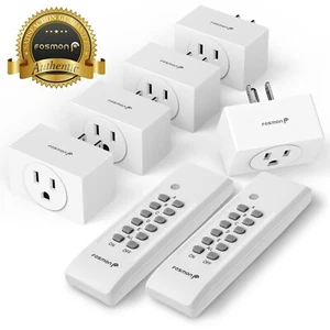 Fosmon [ETL Listed] 125V/15A Wireless [2x Remote Control][5 Outlet] Wall Plug - Picture 1 of 8