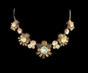 Ann Taylor Beautiful Statement Necklace Pink Gray Clear Glass Stones 18” Long - Picture 1 of 4