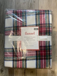 NEW Pottery Barn Stewart Organic Flannel Plaid Twin Duvet Cover Christmas Holida - Picture 1 of 5