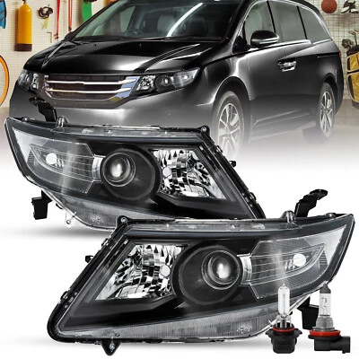 Par de faros esquineros transparentes halógenos negros con bombillas para Honda Odyssey 2011-2017  Foto 1 de 4