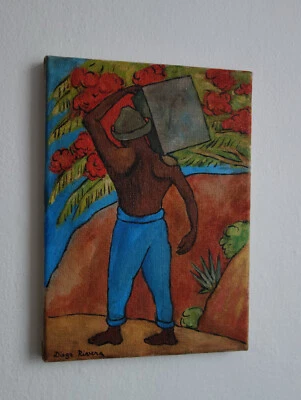 Rara pintura única, hombre mexicano, firmado Diego Rivera, con certificado de autenticidad Foto 1 de 4