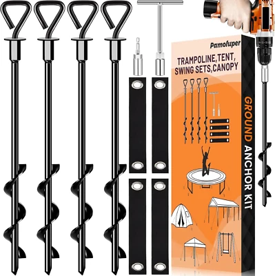 PAMOFUPER Trampoline Stakes Ground Anchors Screw in Tent Stakes Heavy Duty for High Winds,