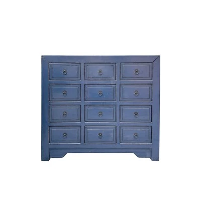 Armario aparador Credenza estrecho 12 cajones azul profundo envejecido ws4484 Foto 1 de 4