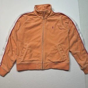Girls' RALPH LAUREN Orange White Pink Velour Track Jacket Size: M (8-10) Flaw - Picture 1 of 10