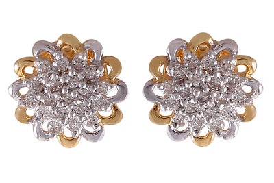 Pave 0.85 Cts Round Brilliant Cut Natural Diamonds Stud Earrings In 18Karat Gold - Image 1 of 3