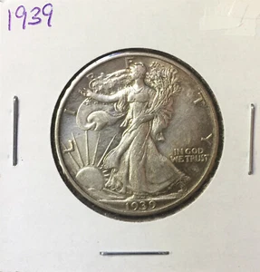 1939 Walking Liberty Half Dollar ~ dezent getönte + fett detaillierte Münze - Bild 1 von 2