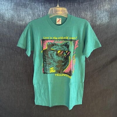 Camiseta De Colección Años 80 Livin In The Wild Wild West Yellowstone Gráfico Neón M Foto 1 de 4