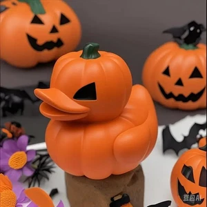 Halloween Pumpkin-Shaped Duck Decor - Resin Statue with Black Eyes & Beak - Picture 1 of 1