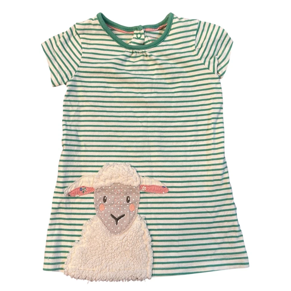 Baby Boden Girls Striped Sheep Applique Dress Green White Size 12 18 Months - Image 1 of 4